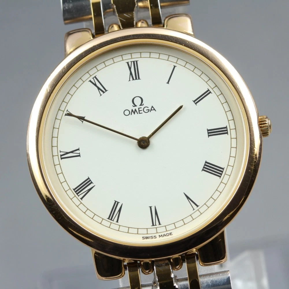 Omega — Near MINT OMEGA De Ville 395.0875.2 Cal.1378 White Roman Gold Quartz Men's Watch