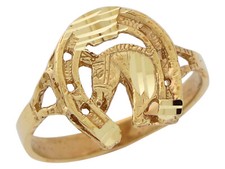 10k or 14k Yellow Gold Impressive Ladies Lucky Horse with Horseshoe Ring