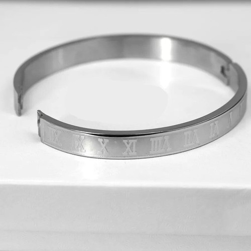 Herren 7" Edelstahl Silber Römische Ziffern Armreif Armband Unisex + Box - Bild 3 von 4