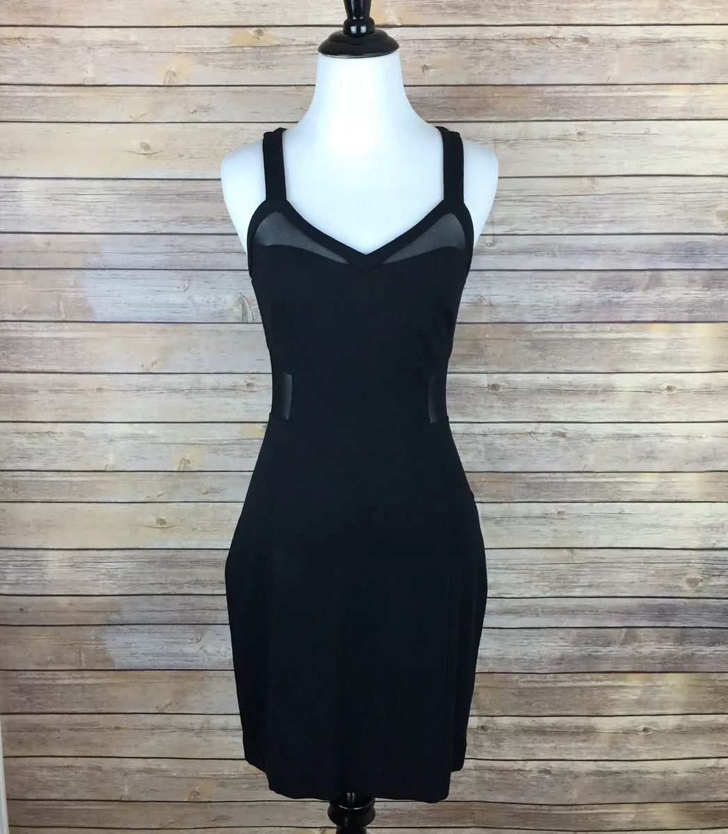 Express Bodycon Dress Size 0 Black Sexy Mesh Cut Out Gold Back Zipper  Back/Side