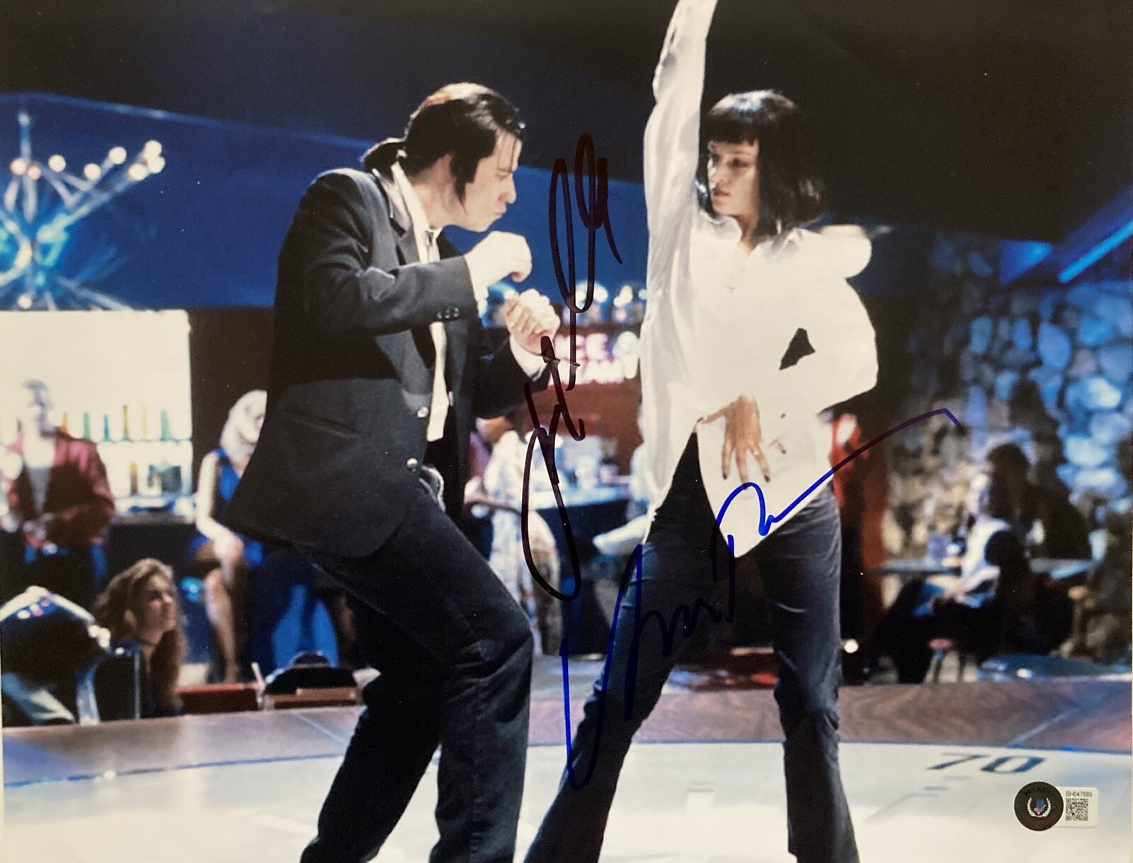 JOHN TRAVOLTA UMA THURMAN SIGNED PULP FICTION 11X14 PHOTO BAS COA AUTOGRAPH
