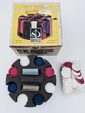 Vintage Hoyle Round Revolving Poker Chip Rack W/Extra Chips and 2 Decks of Cards