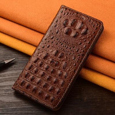 Genuine Leather Flip Case iPhone 17 16 Pro Max 15 3D Alligator Dragon Head Cover