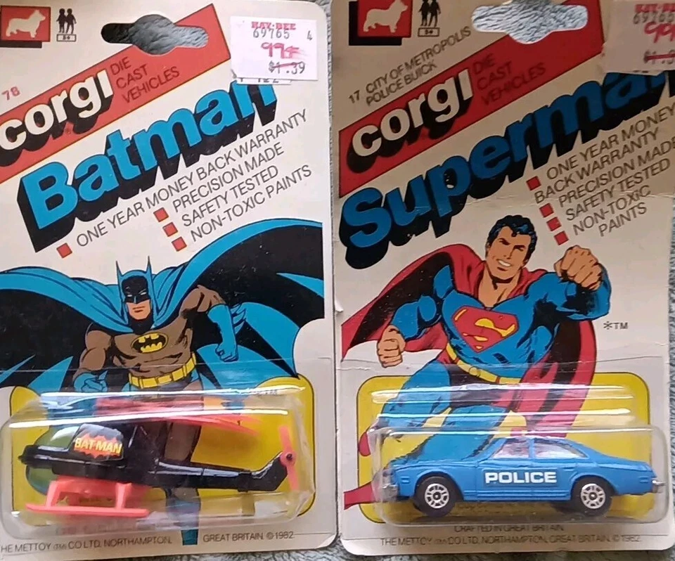 Rare Lot Of 2 Nib Corgi Batman Helicopter & Superman Police Car 1979 - Image 2 of 3