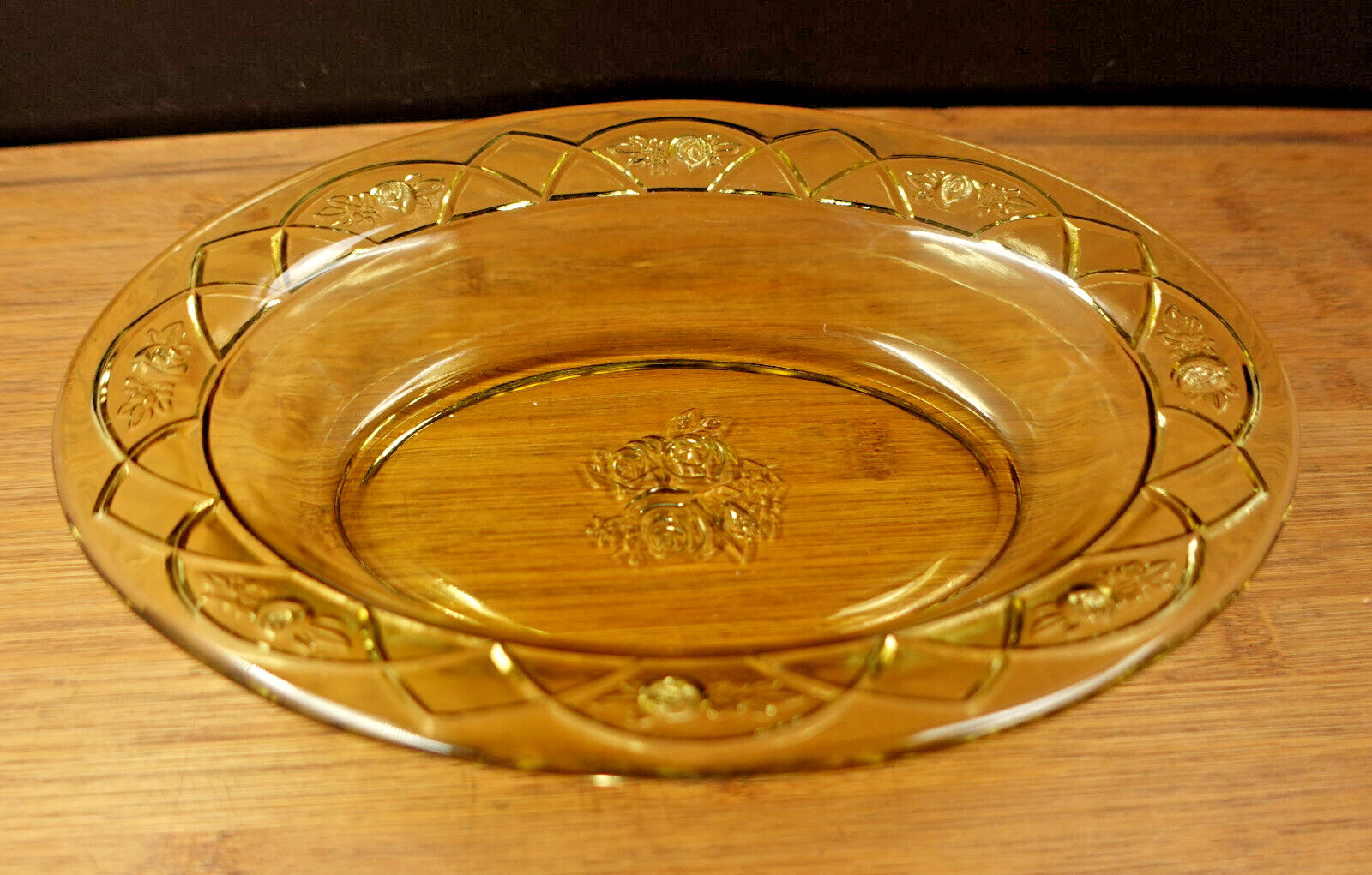 Rosemary Dutch Rose 10.5-Inch Amber Depression Glass Oval Bowl  