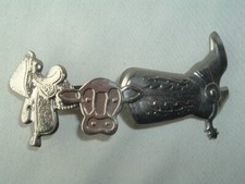 VINTAGE WESTERN COWGIRL SADDLE STEER BOOT METAL HAIR BARRETTE HAIR ACCESSORY