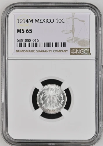 1914 M Mexico 10 Centavos NGC MS 65