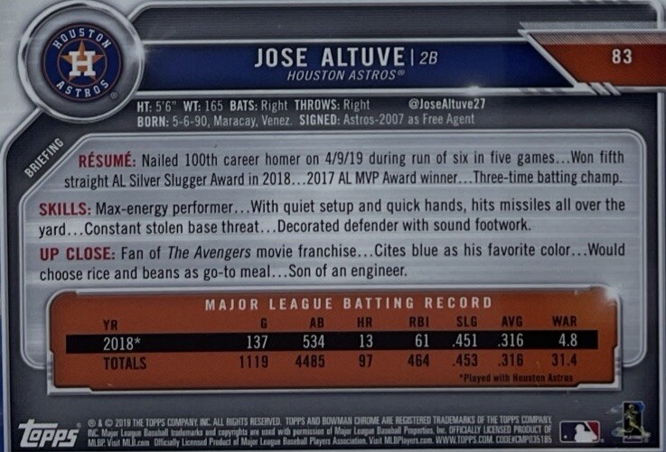 Jose Altuve PSA 9 - 2019 Bowman Chrome - Astros- “Small Frame, Big Heart” view 7