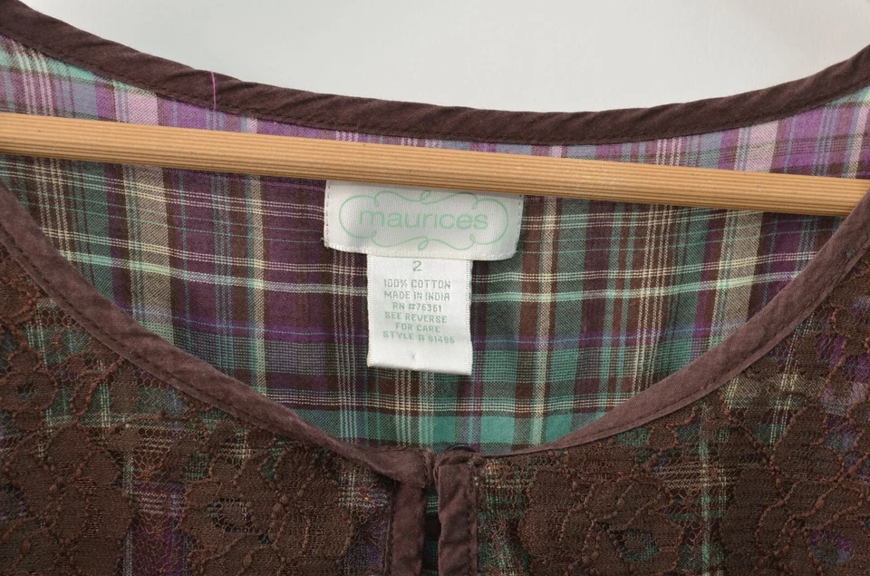Maurices Blouse Womens 2X Cotton Lace Trim Purple Brown Flare Sleeves - Image 3 of 4