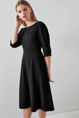 LK Bennett Black 3/4 Sleeve A-Line Fit Flare LBD Cocktail Work Dress 8 M =  12UK | eBay