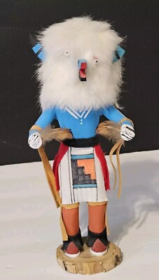 Hopi Wolf Kachina Doll Removable Mask Handmade Wood 9.5'' Signed Native Am Vtg