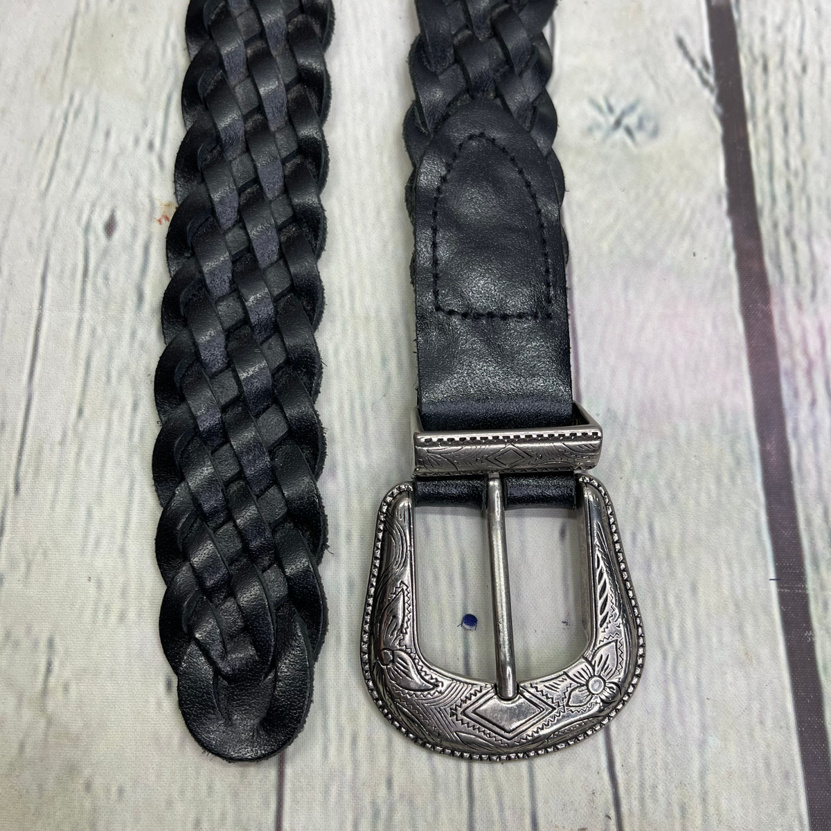Vintage Belt Womens M/L Black Braided Genuine Leather  display picture 3