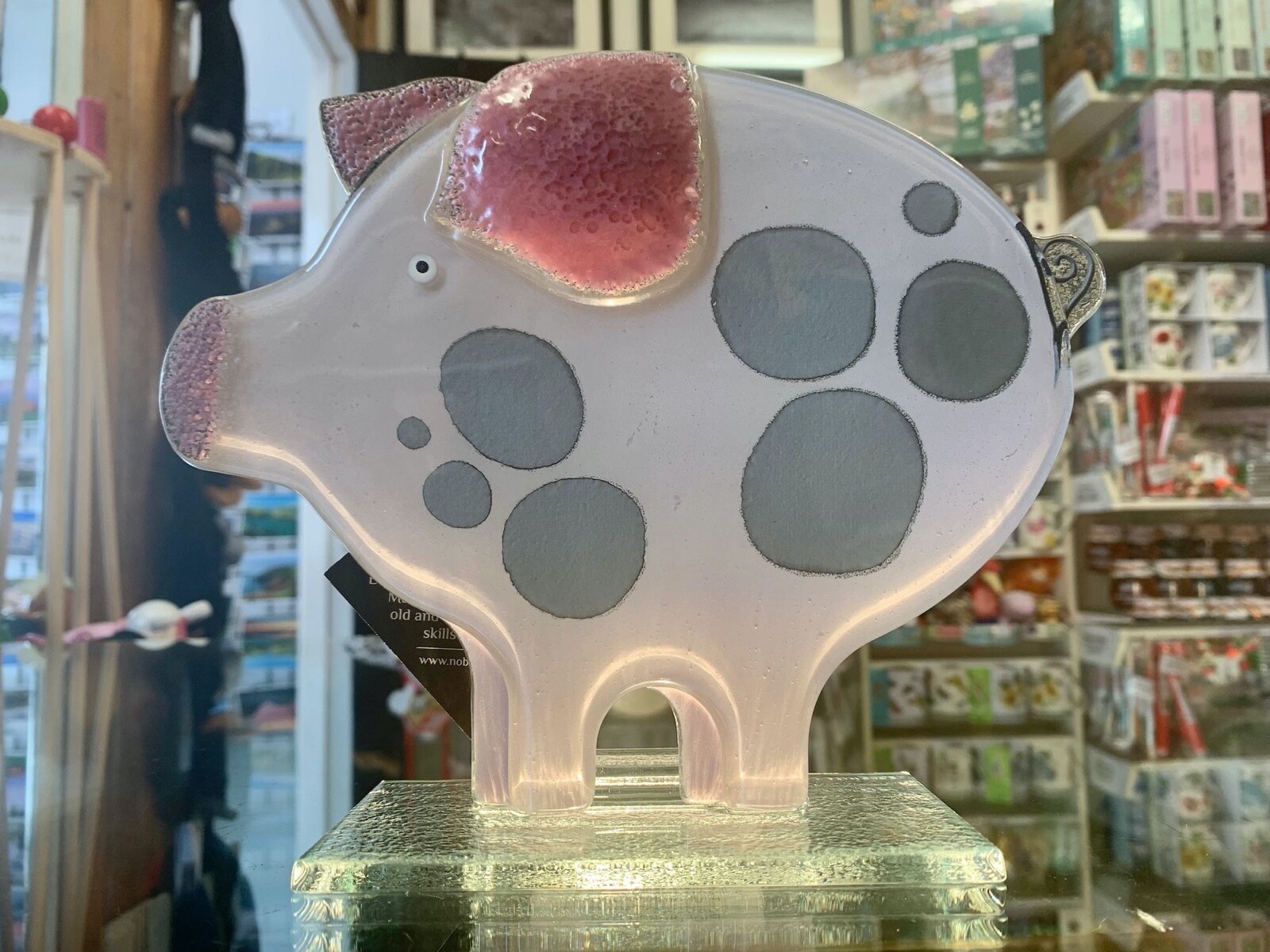 Fused Glass Ornament Pig Pink Large - Nobilé Glassware - 579-11