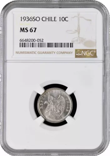 Chile 10 centavos 1936 So, NGC MS67, "Republic of Chile (1899-1959)" Top Pop 1/0