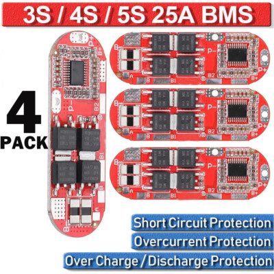 4PCS 3S 4S 5S BMS 25A 18650 Lithium Battery Protection Circuit Charging Board US