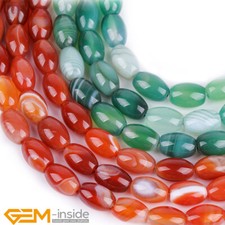 8x12mm Natural Stripe Agate Olivary Rice Gemstone Beads For Jewellery Making 15"