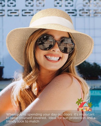 Womens Beach Sun Straw Hat UV UPF 80+ Travel Foldable Brim Summer UV Hat... - Picture 4 of 9