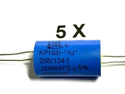 6800pF, 0,0068uF, 6,8nF, 4 Draht, 1600V-, 5%, 100°, Roederstein, KP1831, 5 Stück - Bild 1 von 3