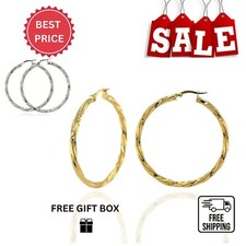 High Quality Italy 925 Sterling Silver Twisted Round Hoop Earrings All Size