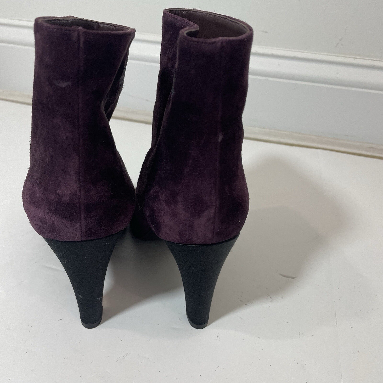 Chanel suede leather cap toe high heel ankle boots burgundy and black size 39 image 7