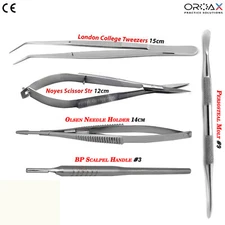 OROAX Micro Surgical Instrument Set Noyes Scissors & Castroviejo Forceps Combo