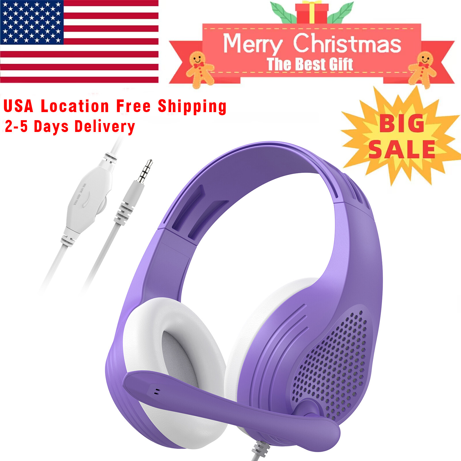 Gaming Headset for PS5/4 Xbox PC,Over-Ear Noise Canceling Headphones with Mic-image