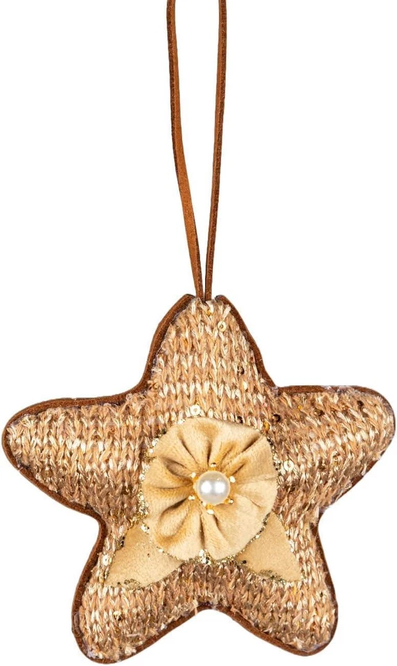 12cm Gold Jute Star Christmas Tree Hanging Ornaments Tree Pendant Decoration