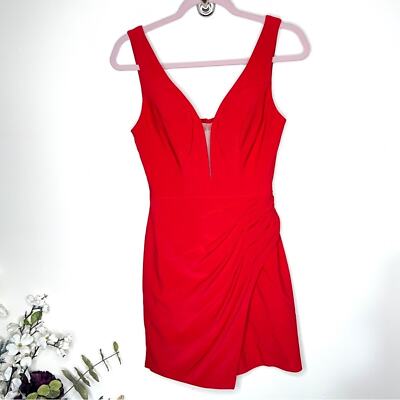 ABBY PARIS Ruched Plunge Neckline Open Back Mini Dress Red {WW31} | eBay ABBY PARIS Ruched Plunge Neckline Open Back Mini Dress Red {WW31} | eBay