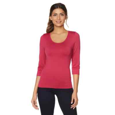Rhonda Shear 3/4 Sleeve Seamless Tee with Shelf Bra 495-095 Magenta , Size XL
