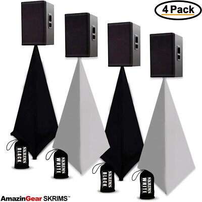4-Pack Amazin Gear Scrims +Bags, 3-Sided Speaker Stand Covers, 2 Black & 2 White