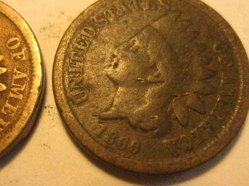 2-1860 Indian Cents / Pointed & Rounded Bust - Picture 3 of 3