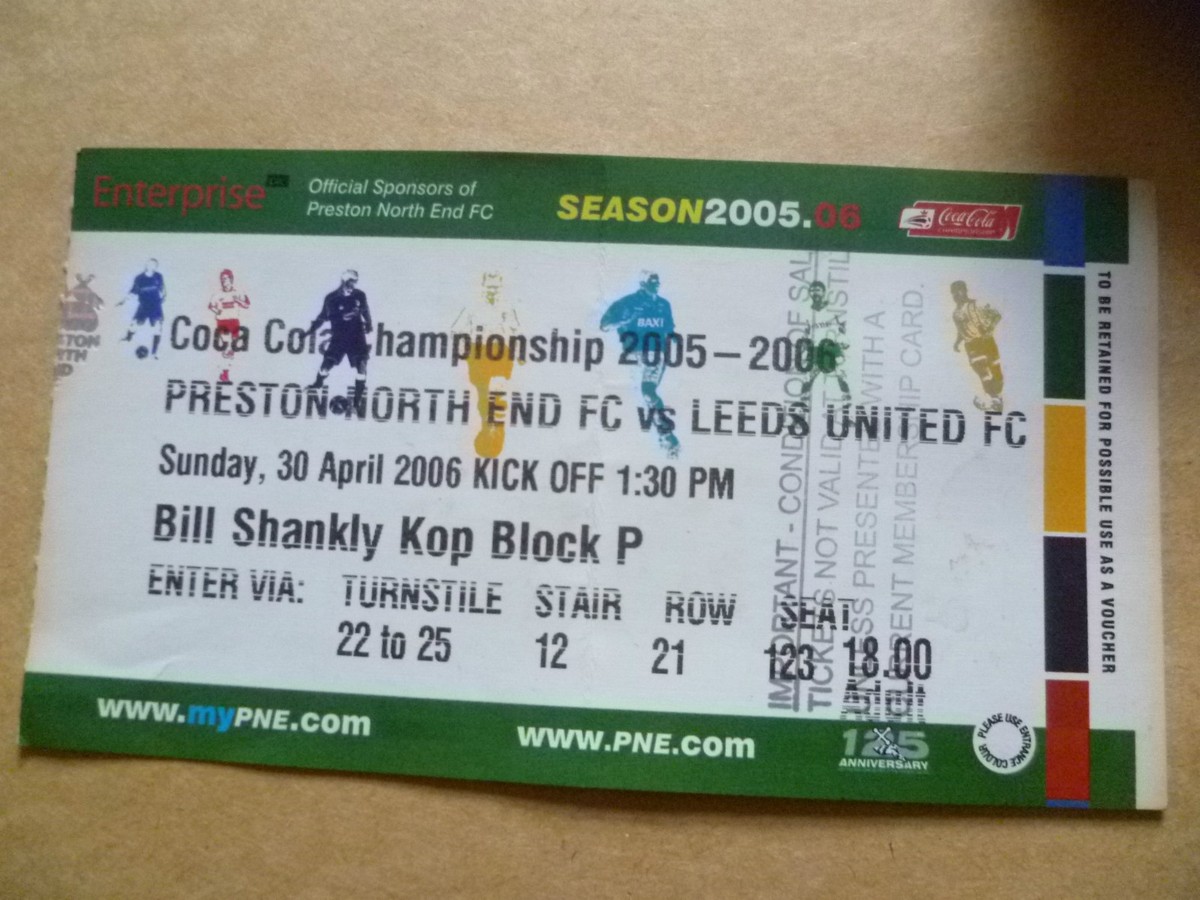 Ticket Preston North End v Leeds United Championship 30 April 2005