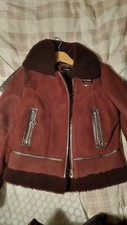 Karen Millen Burgundy Red Shearling Leather Jacket Coat Size 10 Rrp £895