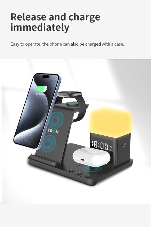 TRON 3-in-1 Fast Wireless Charger with 25W LED Power Adapter &Cable - Image 4 of 4