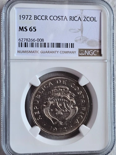 Costa Rica 2 Colones 1972 BCCR NGC MS 65