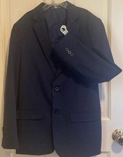 Izod Boy  s Blazer Jacket Dark Blue MicroCheck Poly Rayon Fully Lined Size 14