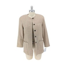 11419 Vintage Silks Wool Houndstooth Tweed Jacket Beige 1P preppy Business casua