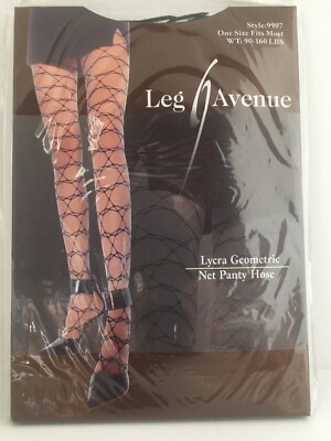 Leg Avenue GEOMETRIC NET Pantyhose Black Lycra Nylon Spandex One Size 9907 NEW