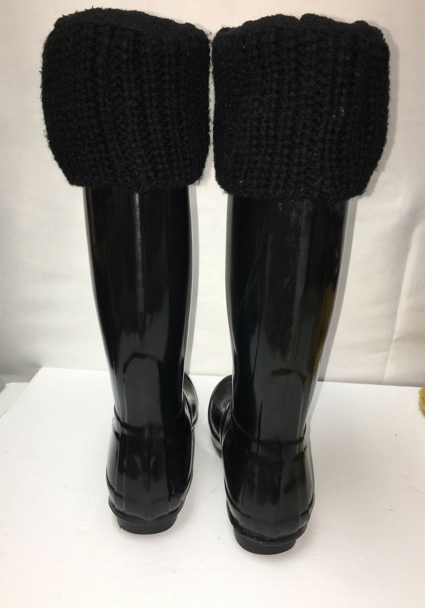 Hunter Original Tall Gloss Rain Boots Black Buckle Top