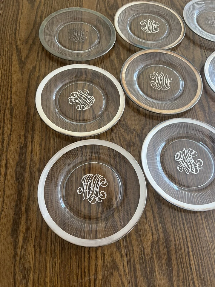 Vintage Silver Rim trim Glass Plates Lot Of 12 - Image 2 of 4