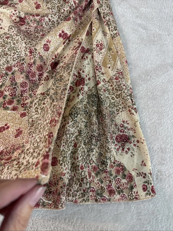 Vintage Rocket Candy Dress Brown Metallic Floral Y2k Sparkle Halter Ruched HOT - Image 3 of 4