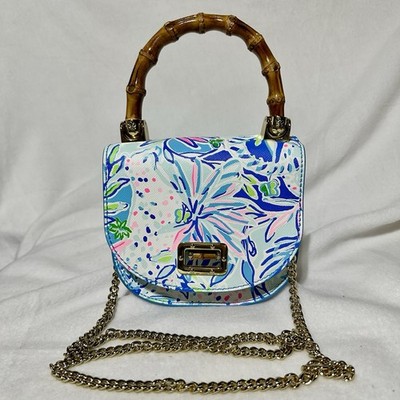 Lilly Pulitzer Leilani Bamboo Top Handle Mini Bag Coastal Blue Gold Chain
