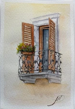 Balcony in Italy watercolor paintings original - Free shipping