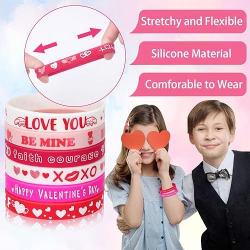 42pcs Valentine's Day Party Favors Silicone Bracelets Pink Red Love Heart - Bild 5 von 8