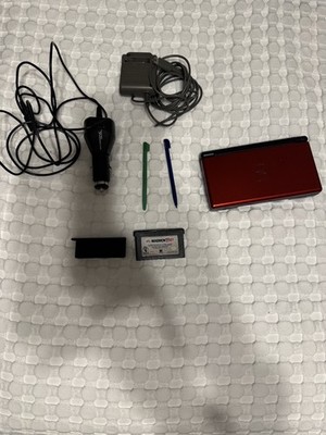 Nintendo DS Lite Crimson Red Console Bundle Charger Game - Top Screen Tinted Red