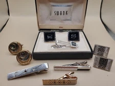 7 Pc ALL SWANK S Monogram Cufflink/Tie Clip Set + 3 Tie Clips & 2 Pr. Cufflinks 