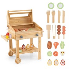 Kids Wood Barbecue BBQ Grill Playset Pretend Play Toy