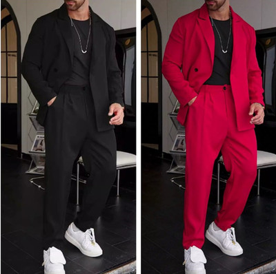 Men's Suit Casual Two Pieces Lapel Jacket and Pants Set Wedding Leisure Outfits