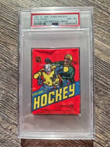 1981 O-Pee-Chee Wax Pack w/Wayne Gretzky SA on Back PSA 8
