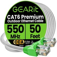 GEARit Cat6 Outdoor Ethernet Cable 50 Feet CCA Copper Clad, 50 Feet, White